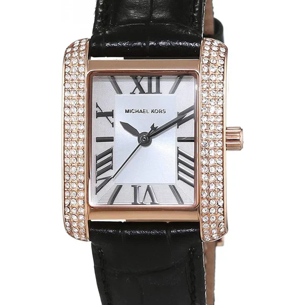 Rose quartz black leather ladies watch mk2336