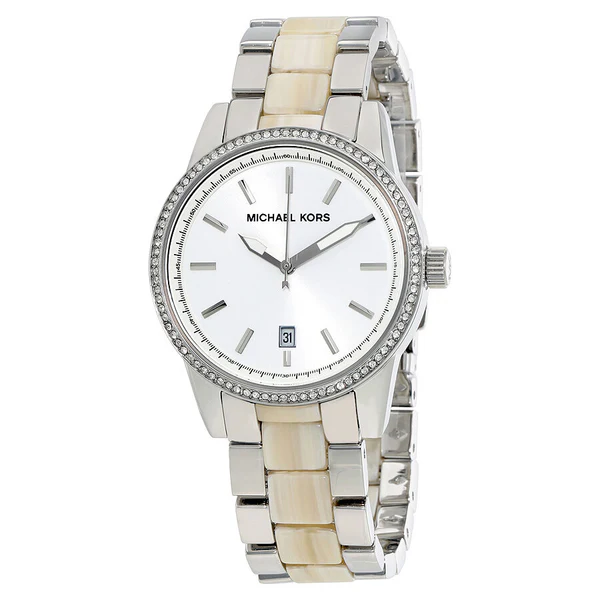 Silver dial steel and acrylic ladies watch mk6371
